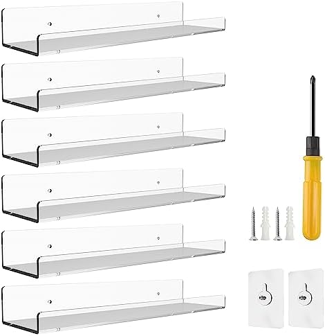 BTSD Home 6 Pack 15 Inch Clear Acrylic Wall Shelves