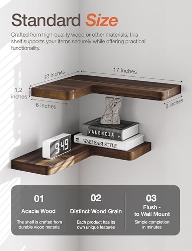BATODA Floating Corner Shelf 17x12 Walnut