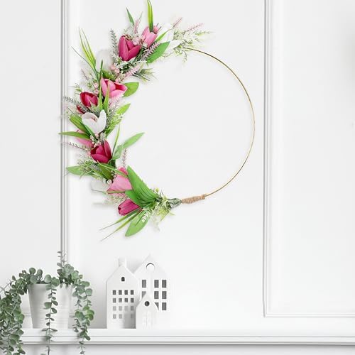 12 Inch Pink Tulip Wreath for Front Door