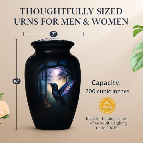 Premium Purple Aluminum Cremation Urn with Hummingbird Design 200 lbs