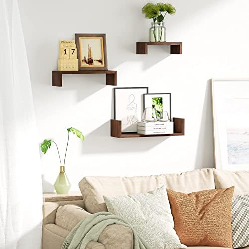SRIWATANA Floating Wall Shelves Set of 3 Dark Brown