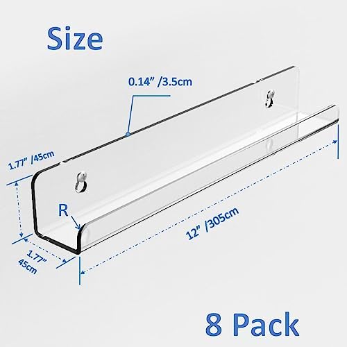 12 Inch Vinyl Record Wall Mount 8 Pack Clear Shelves
