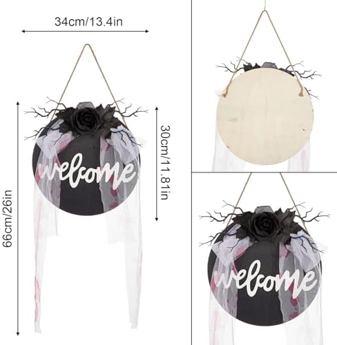 Halloween Welcome Sign Wooden Door Hanging Wreath