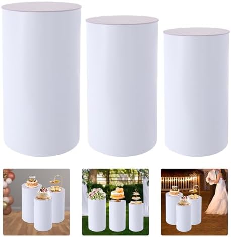 White Cylinder Pedestal Stand 3Pcs for Parties