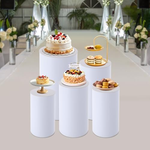 5pcs White Cylinder Display Pedestal Stand for Parties