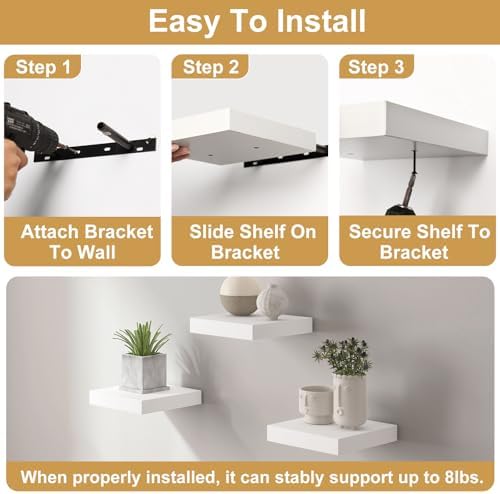 Fixwal 8in Floating Shelves Set of 3 Wall Mount Decor