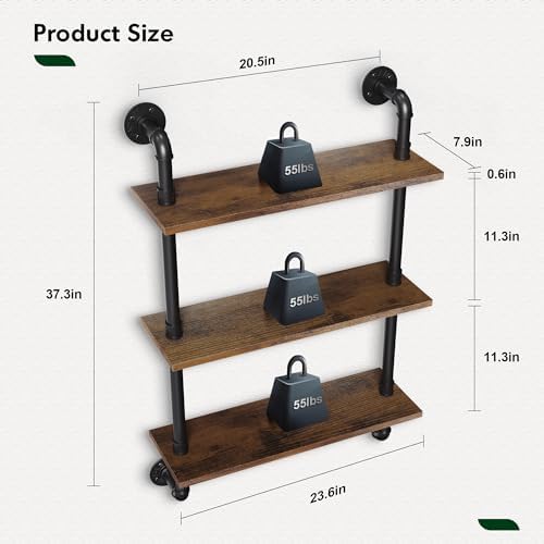 Merapi 24 Inch Industrial Floating Shelves 3 Tier