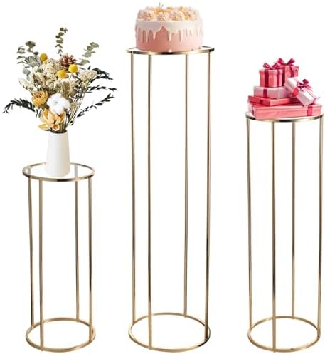 Homaisson 3pcs Metal Cylinder Pedestal Stand for Party