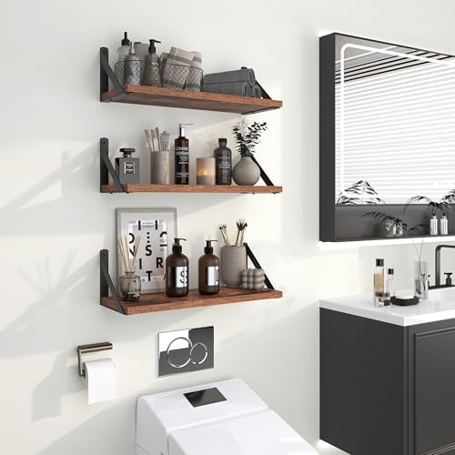 Heimlove Floating Shelves Set of 3 16 Inch Wood Rustic Brown