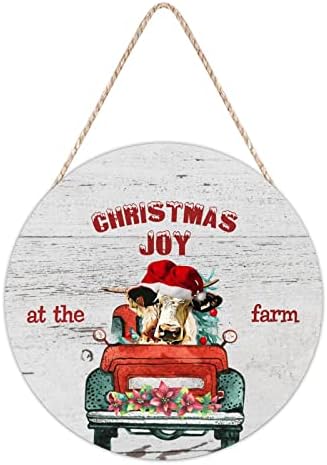 Farmhouse Door Hanger with Santa Cow Holiday Sign