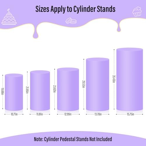 LEBENGURU 5Pcs Cylinder Pedestal Covers Purple Round Spandex