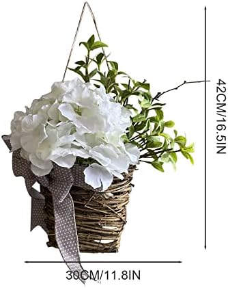 Cream Hydrangea Door Wreath Basket Spring Welcome Sign