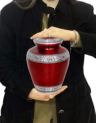 Elite Crimson Cloud and Silver Cremation Urn - Large Adult Urn with Free Bag