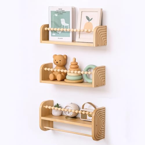 SAGs Store Floating Bookshelves Set of 3 Natural Wood