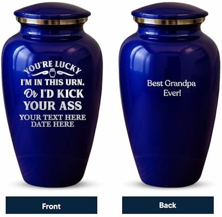 Custom Cremation Urn Metal Vessel Funny Personalized Design Purple