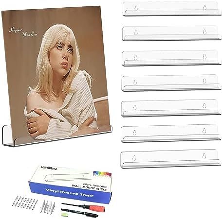 12 Inch Vinyl Record Wall Mount 8 Pack Clear Shelves