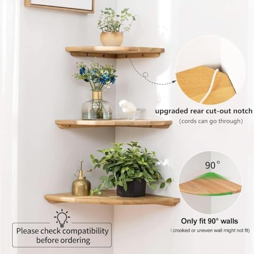 Conamily 7 Inch Solid Oak Floating Corner Shelf