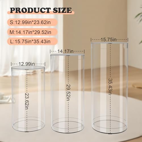 Clear Cylinder Pedestal Stands 3pcs for Party Decor