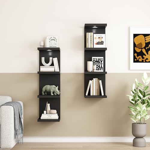 4 Tier Floating Wall Shelf with LED Light