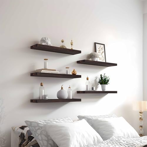PHPH Wood Floating Shelves Set of 6 17 Inch Brown