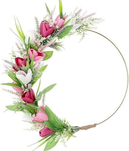 12 Inch Pink Tulip Wreath for Front Door