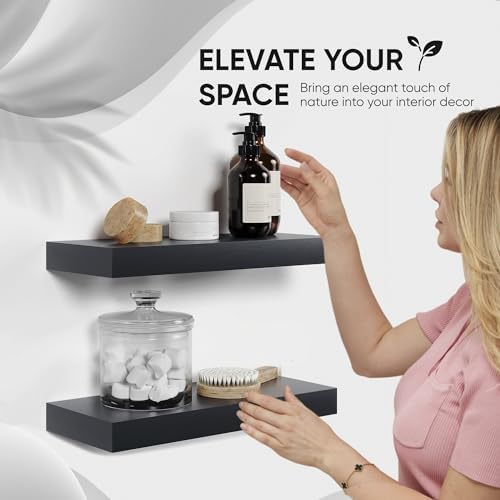 Homeforia 16 Inch Black Floating Shelves Set of 2