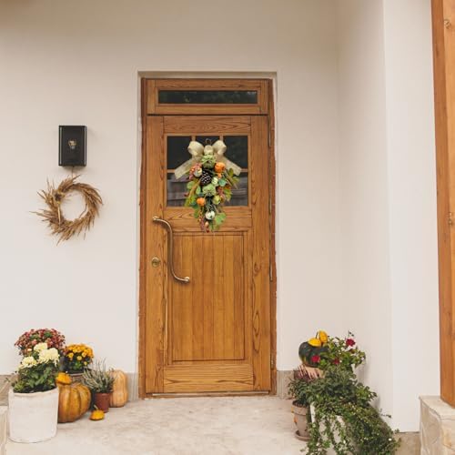 Harvest Teardrop Fall Wreath Decor with Pumpkins and Leaves