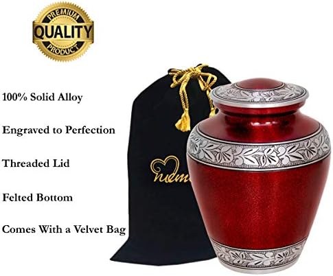 Elite Crimson Cloud and Silver Cremation Urn - Large Adult Urn with Free Bag