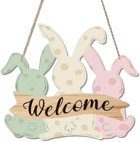 Easter Door Sign with Cute Bunny Welcome Decor