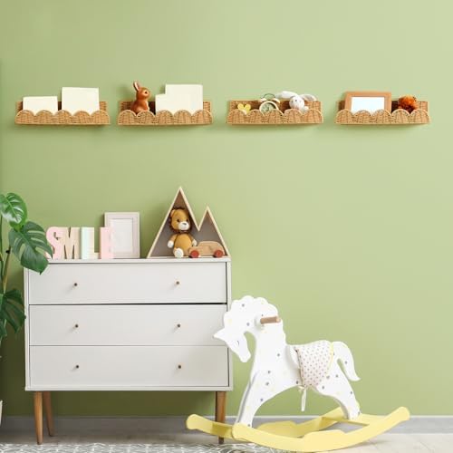 Pinkunn 4 Pcs Floating Rattan Bookshelves for Wall Mounting