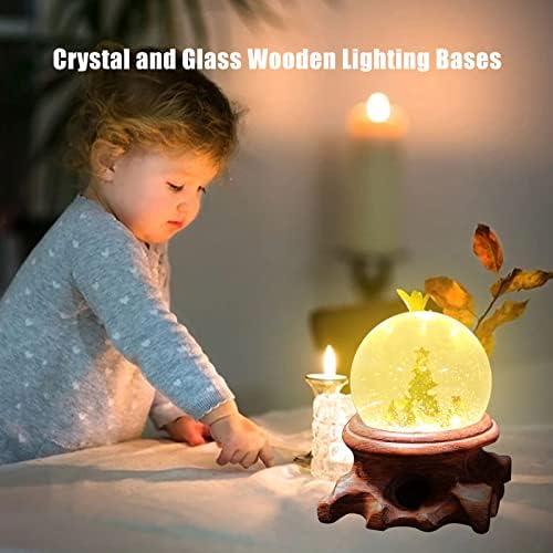 JOJOCY 2Pcs LED Round Wooden Display Base Stand