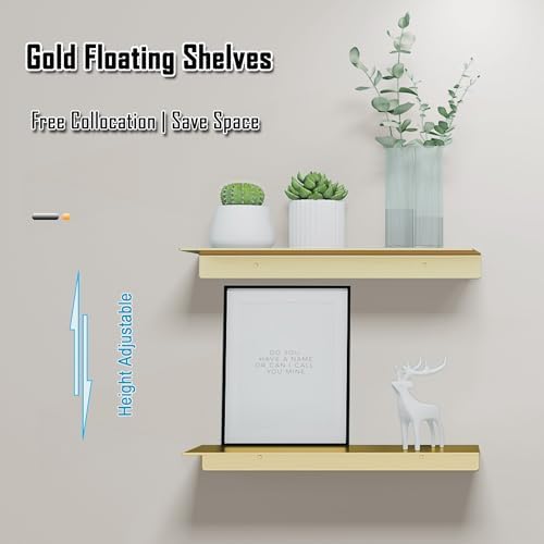 Metal Floating Shelves Set of 2 Brushed Gold Wall Shelves