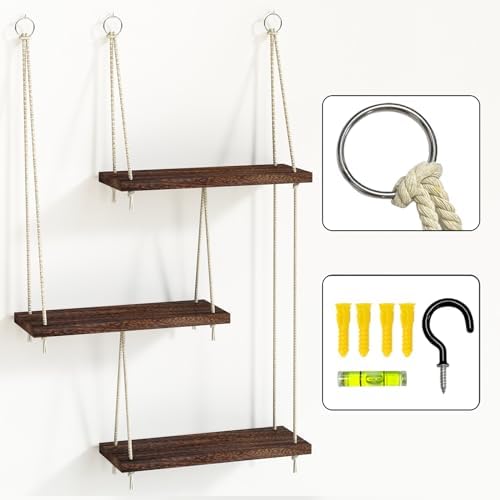Fixwal 3 Tier Floating Wall Shelf - Dark Brown