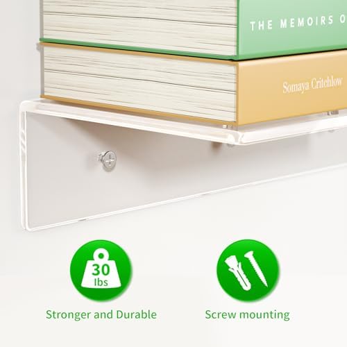 FEMELI 2PCS 24 Clear Acrylic Floating Shelves for Wall Mounting