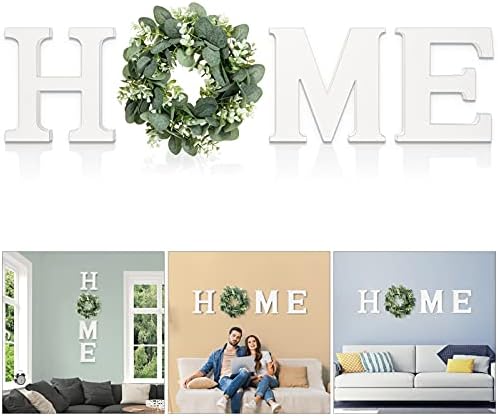MAYICIVO Modern Wooden Home Sign with Wreath