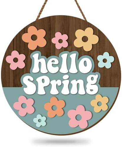 Whaline Hello Spring Wooden Door Hanger Sign