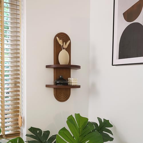 Modern Wall Shelf with Arched Wood Design Walnut