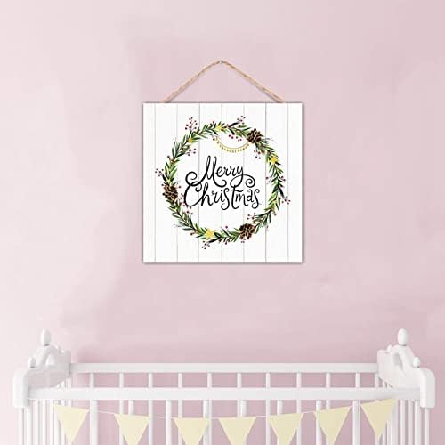 Winter Door Hanger Wreath 12x12in Wooden Plaque