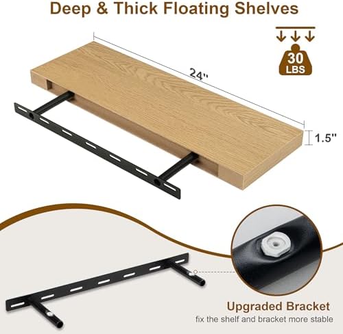 Fun Memories Floating Shelves Set of 2 24 Inch Oak Wood