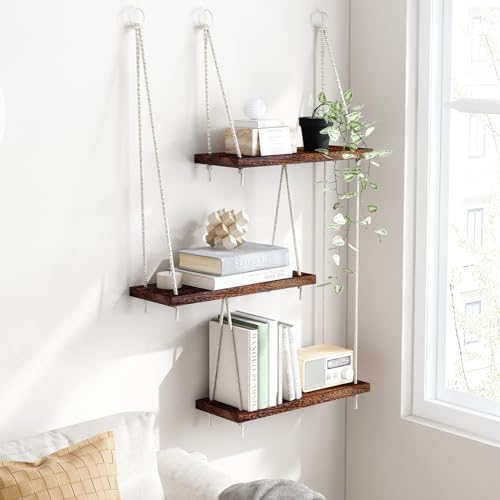 Fixwal 3 Tier Floating Wall Shelf - Dark Brown