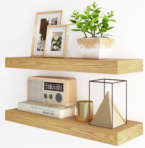 Fun Memories Floating Shelves Set of 2 24 Inch Oak Wood