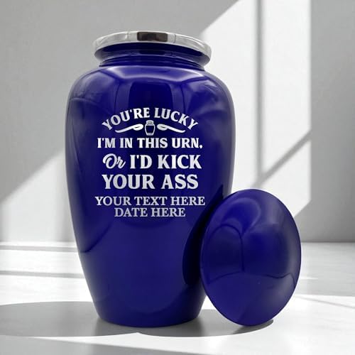 Custom Cremation Urn Metal Vessel Funny Personalized Design Purple