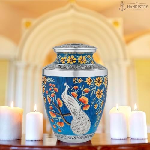 Handpainted Peacock Cremation Urn for Adult Male