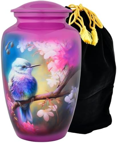Bright Purple Hummingbird Cremation Urn for Adult Ashes - 200 Cubic Inches