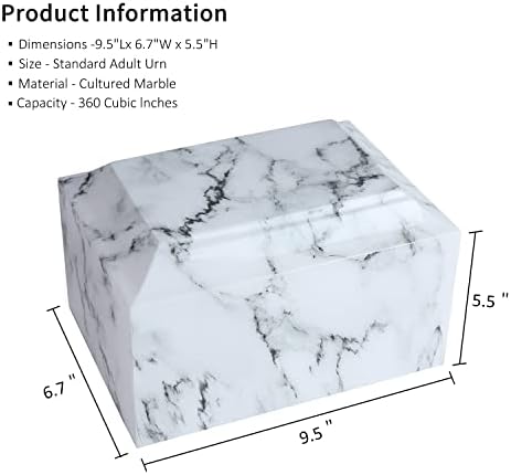 White Classic Cultured Marble Cremation Urn for Adult Ashes