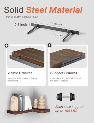 BATODA Floating Corner Shelf 17x12 Walnut