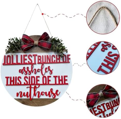 Festive Wooden Door Wreath with Linen Bow
