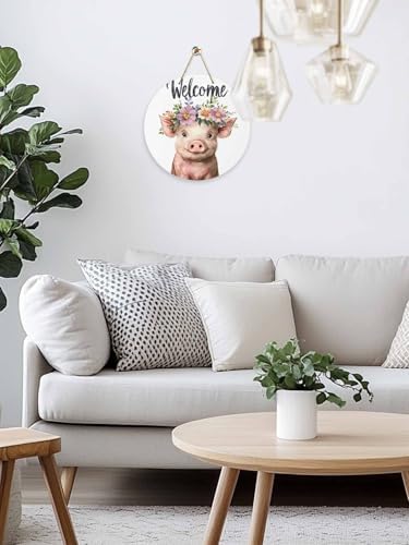 10 Inch Pink Pig Welcome Sign Wood Door Wreath