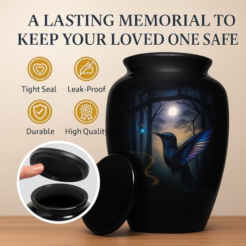 Premium Purple Aluminum Cremation Urn with Hummingbird Design 200 lbs