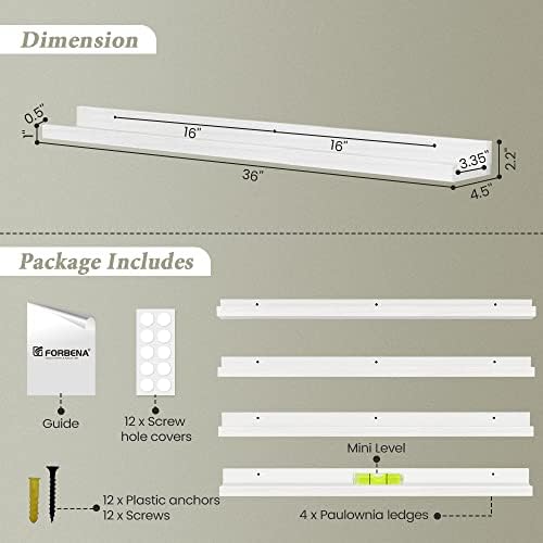 Forbena White Floating Shelves 36 Inches 4-Pack